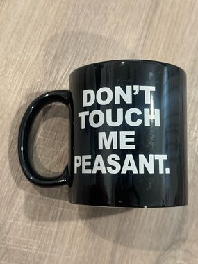 Black Ceramic Mug with White Bold Text